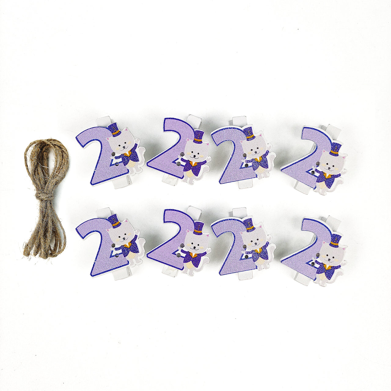 8 Pcs.  Wood Clothes Pin & Twine - #2 (24 Packs)