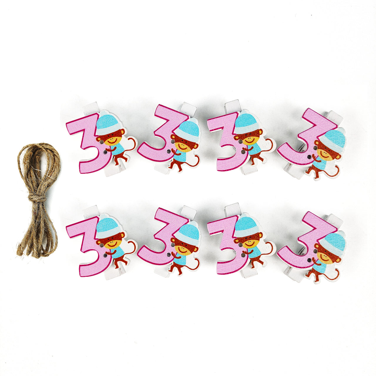 8 Pcs. Wood Clothes Pin & Twine - #3 (24 Packs)