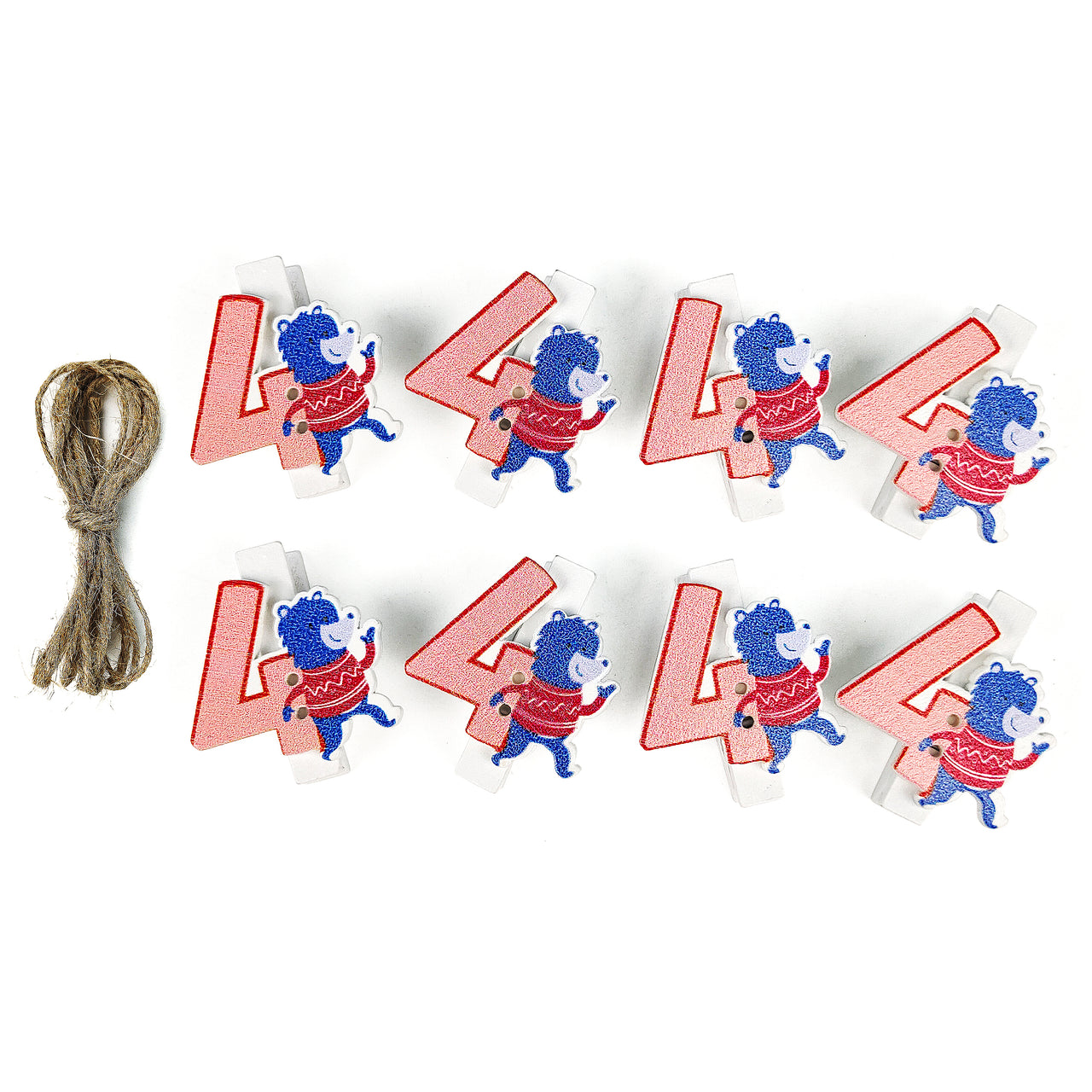 8 Pcs.  Wood Clothes Pin & Twine - #4 (24 Packs)