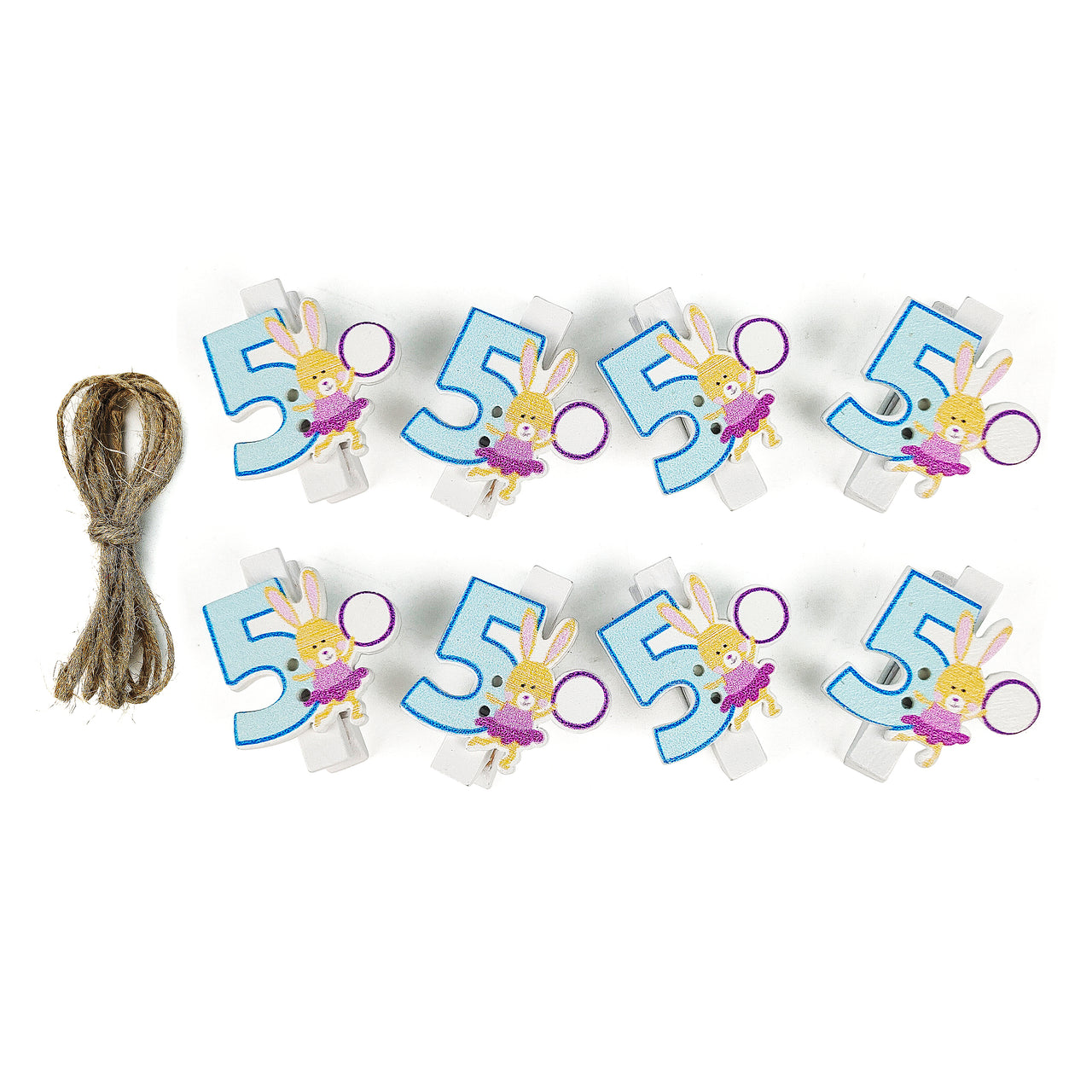 8 Pcs. Wood Clothes Pin & Twine - #5 (24 Packs)