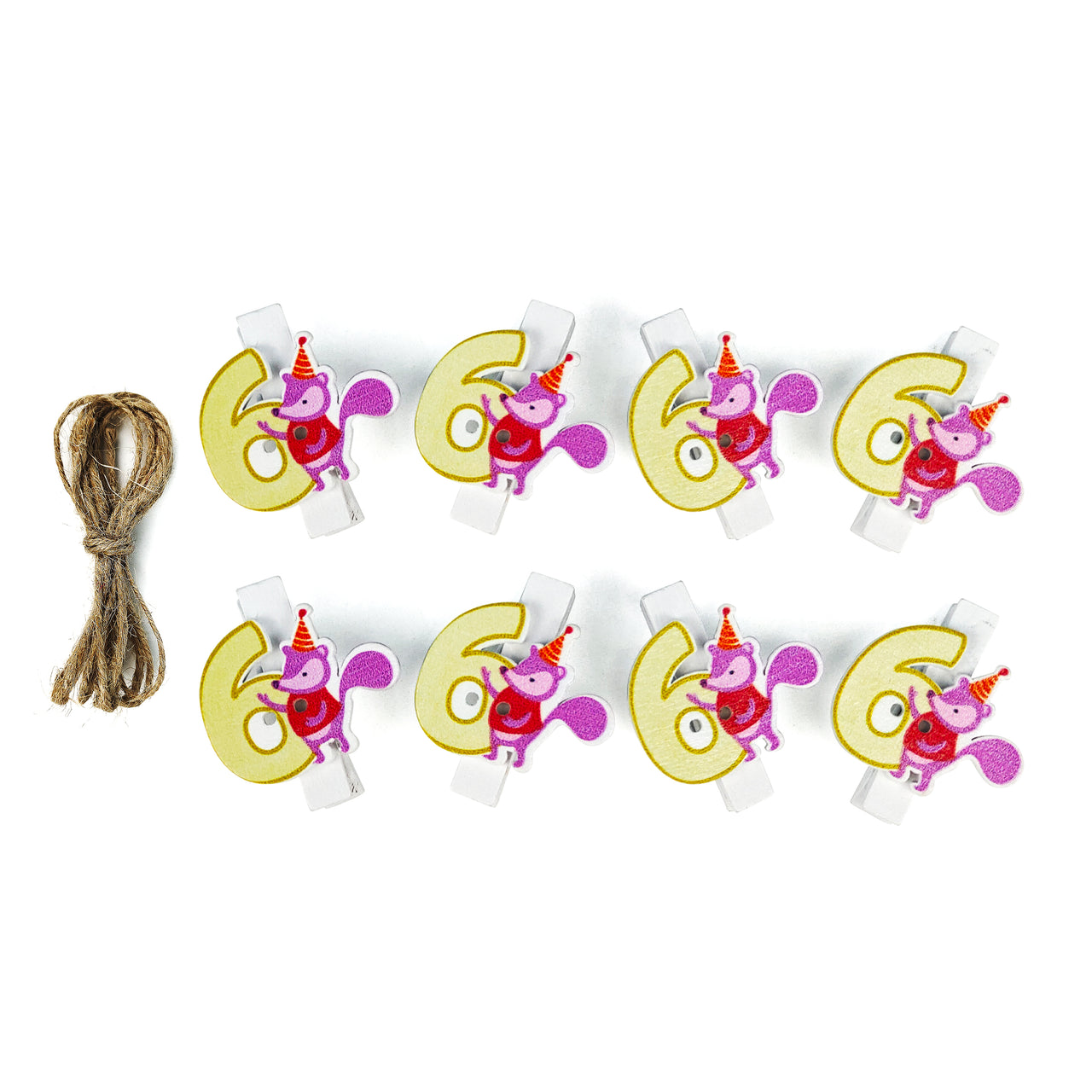 8 Pcs. Wood Clothes Pin & Twine - #6 (24 Packs)