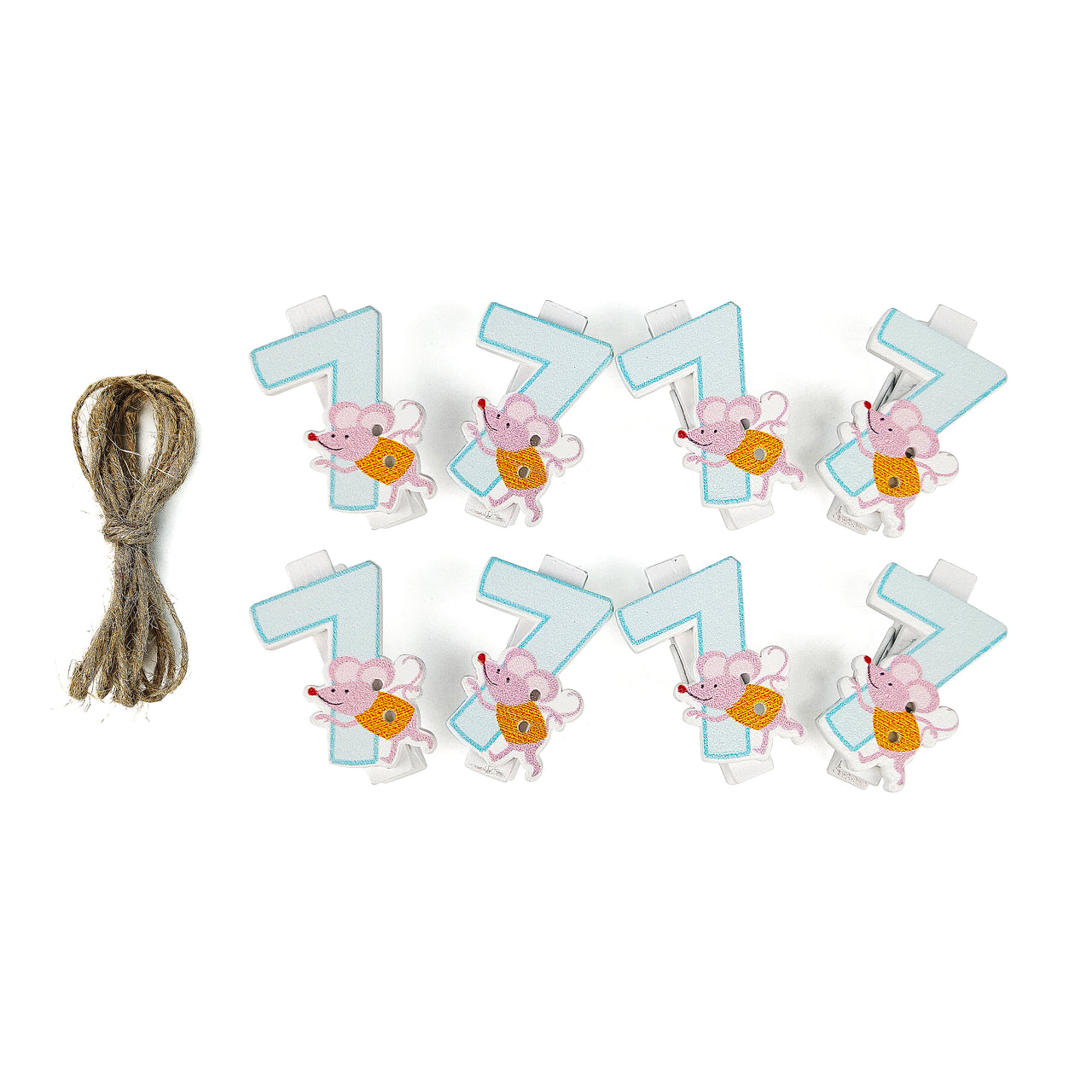 8 Pcs. Wood Clothes Pin & Twine - #7 (24 Packs)