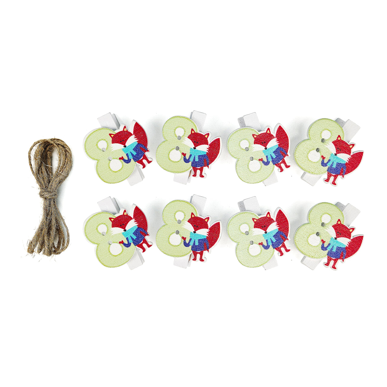 8 Pcs.  Wood Clothes Pin & Twine - #8 (24 Packs)