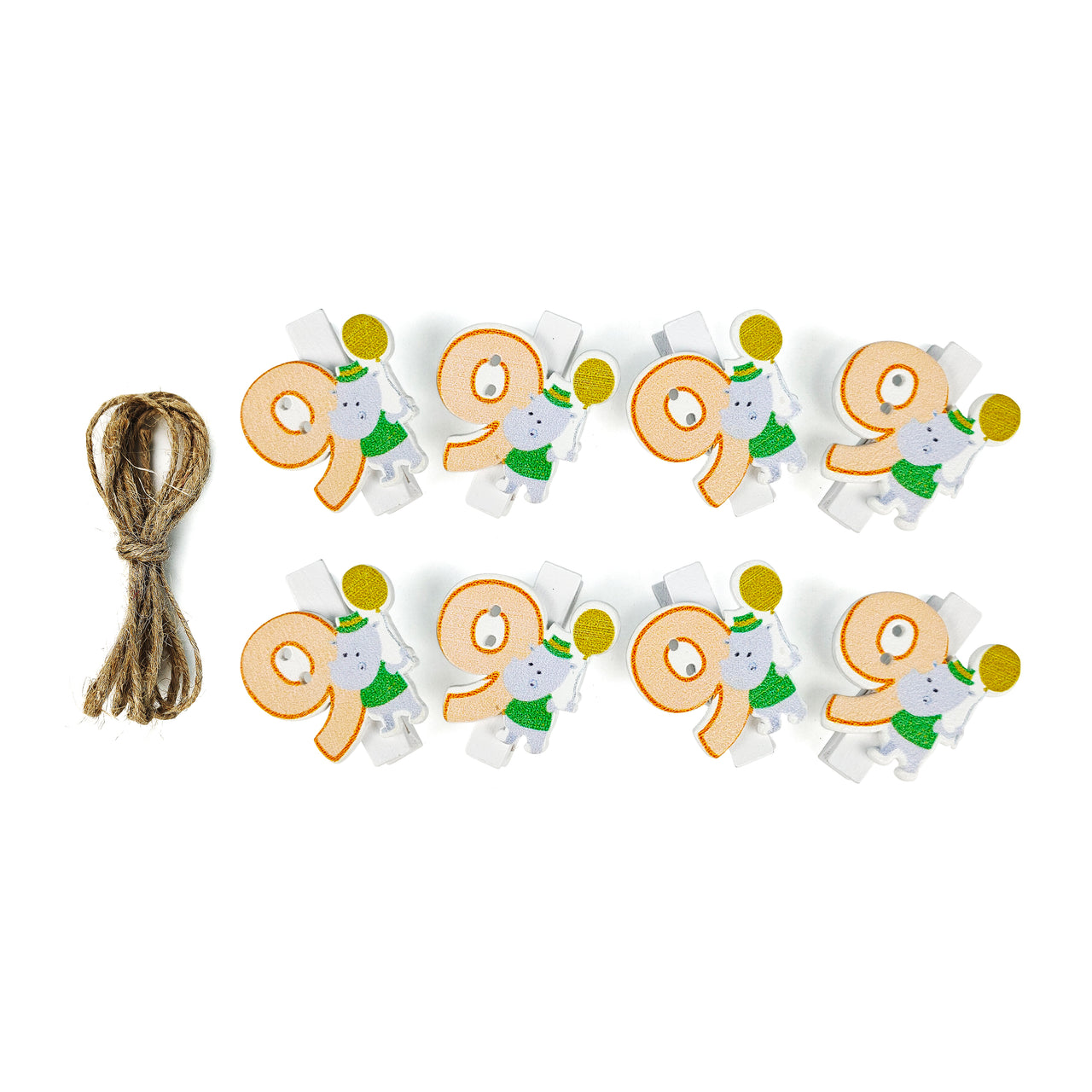 8 Pcs. Wood Clothes Pin & Twine - #9 (24 Packs)