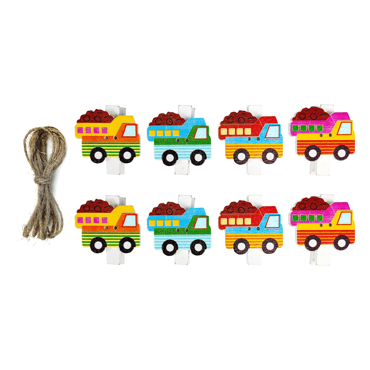8 Pcs. Construction Wooden Clothes Pins & Twine (24 Packs)