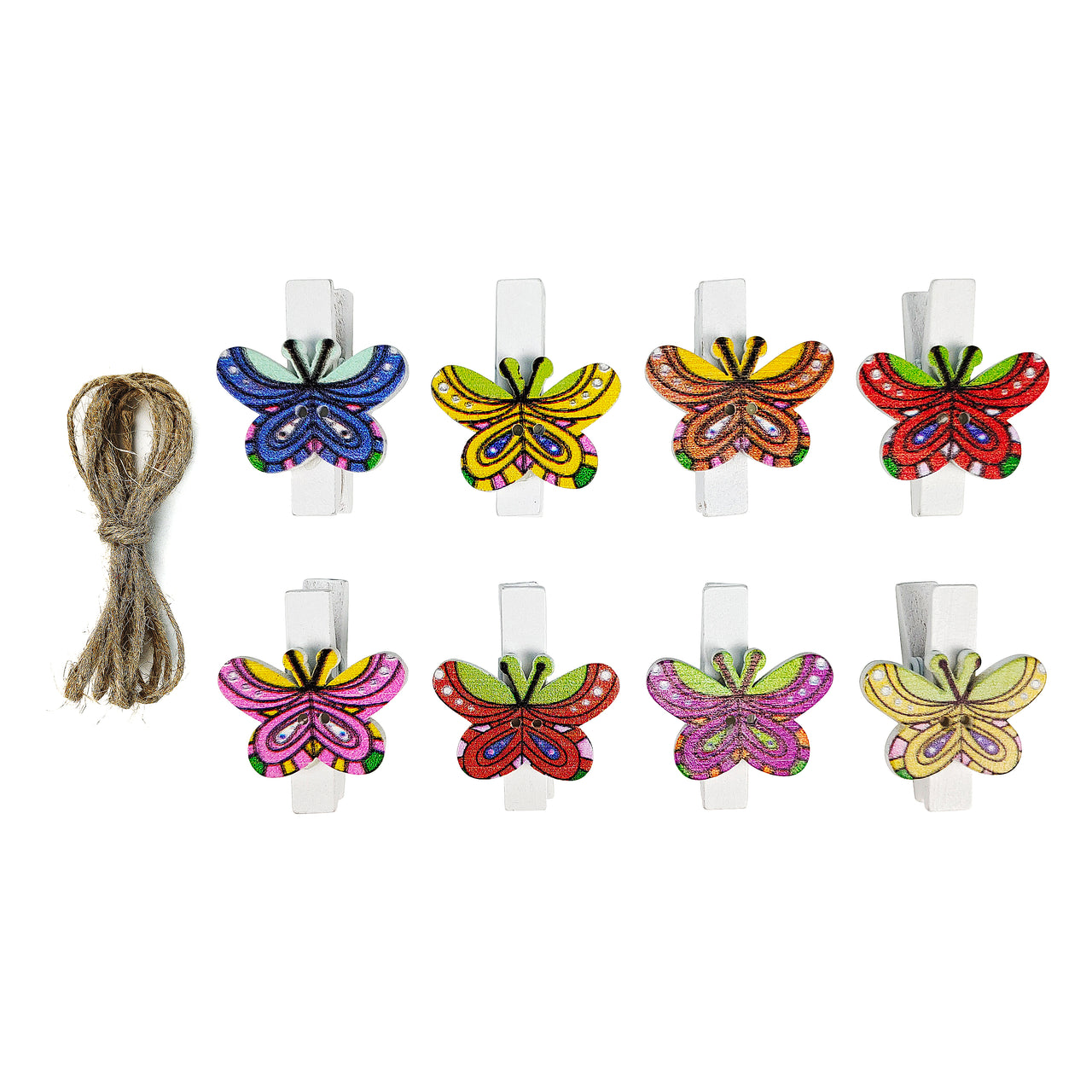 8 Pcs. Butterfly Wooden Clothes Pins & Twine (24 Packs)