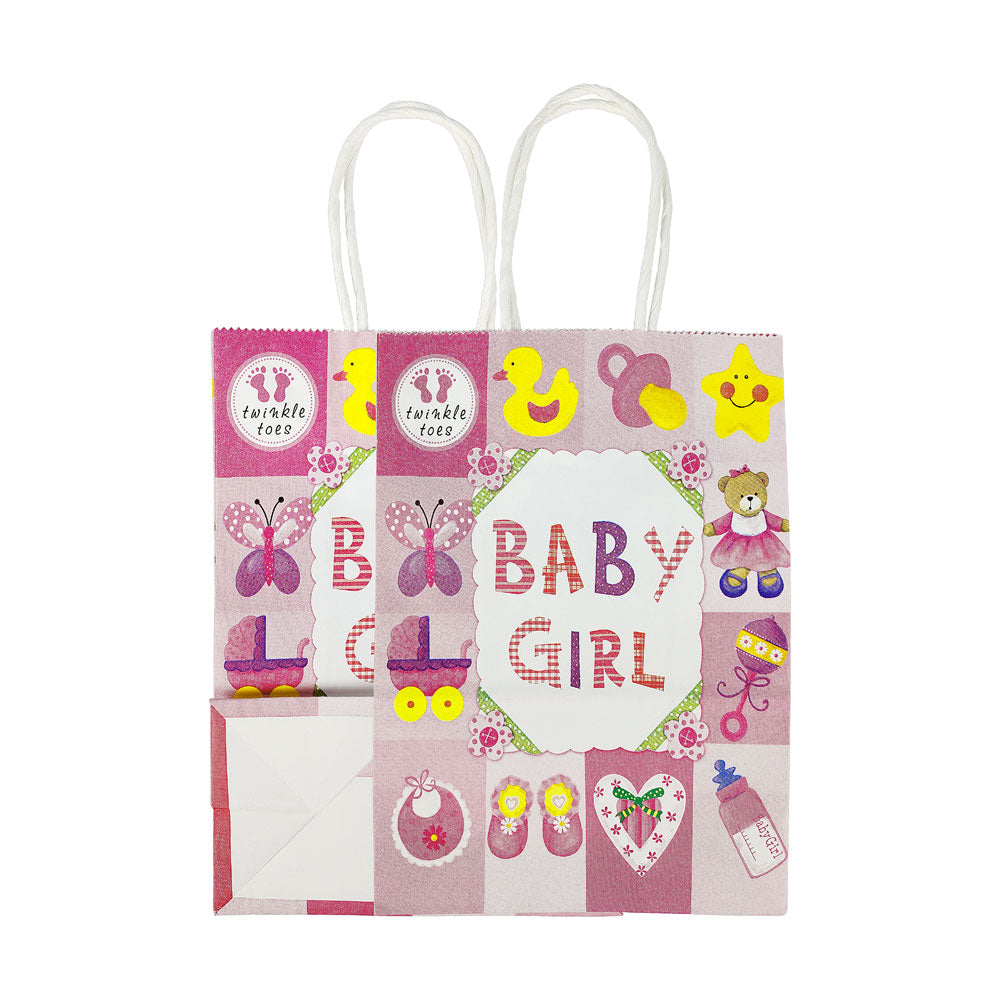 2 Pcs. Baby Girl Kraft Bag - Medium (24 Packs)