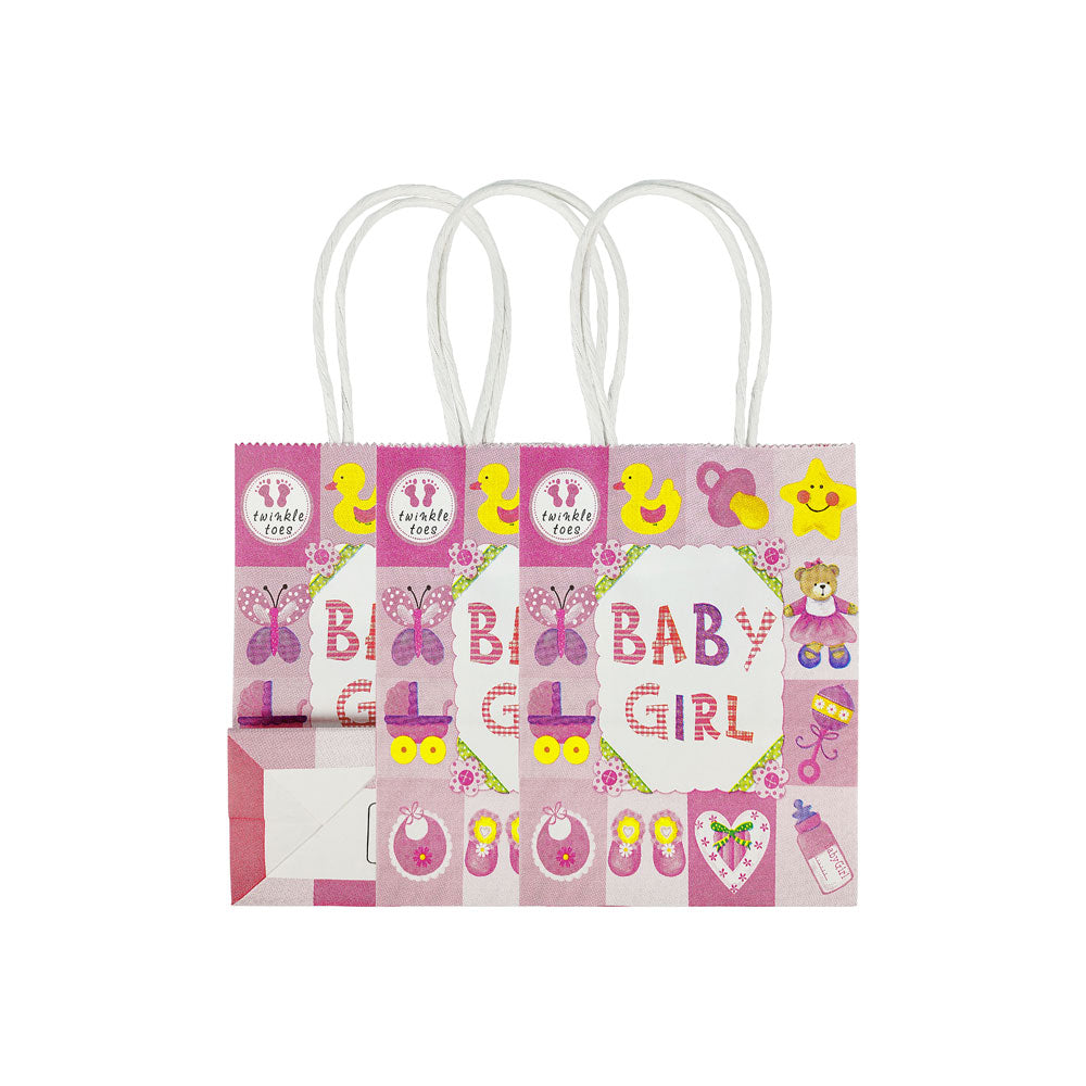 3 Pcs. Baby Girl Kraft Bag - Small (24 Packs)