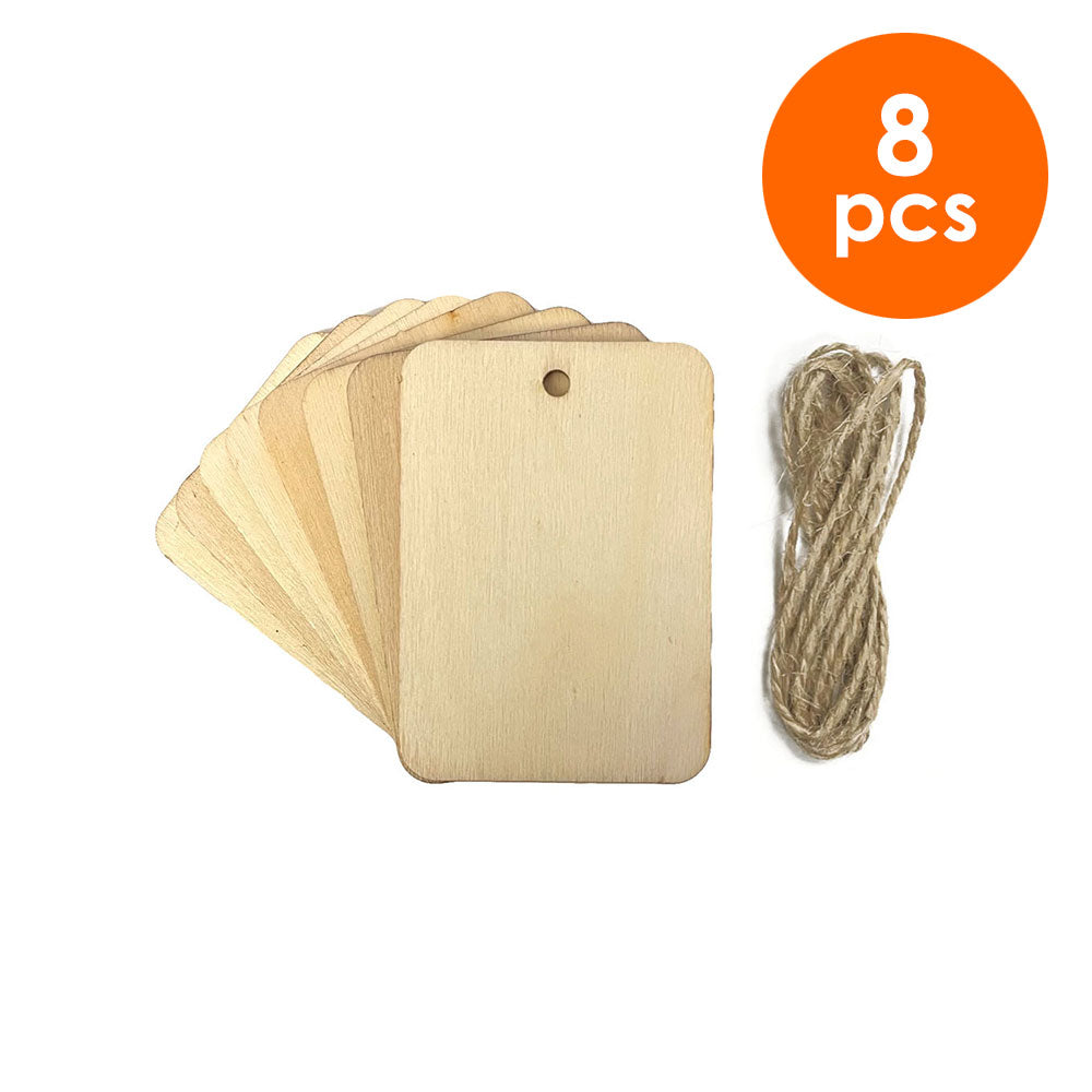 8 Pcs. 5x7 cm Unfinished Rectangle Wood Cutouts & Twine (24 Packs)