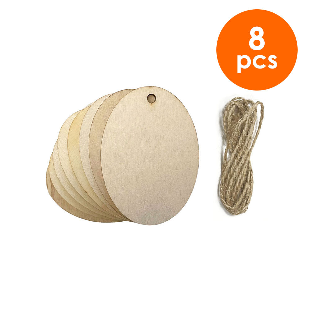 8 Pcs. 5x7 cm Unfinished Oval Wood Cutouts & Twine (24 Packs)