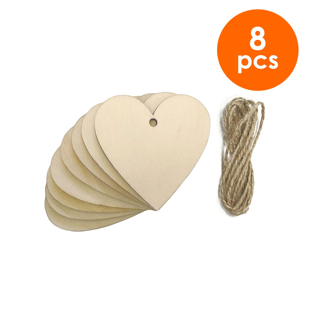 8 Pcs. 5x7 cm Unfinished Heart Wood Cutouts & Twine (24 Packs)