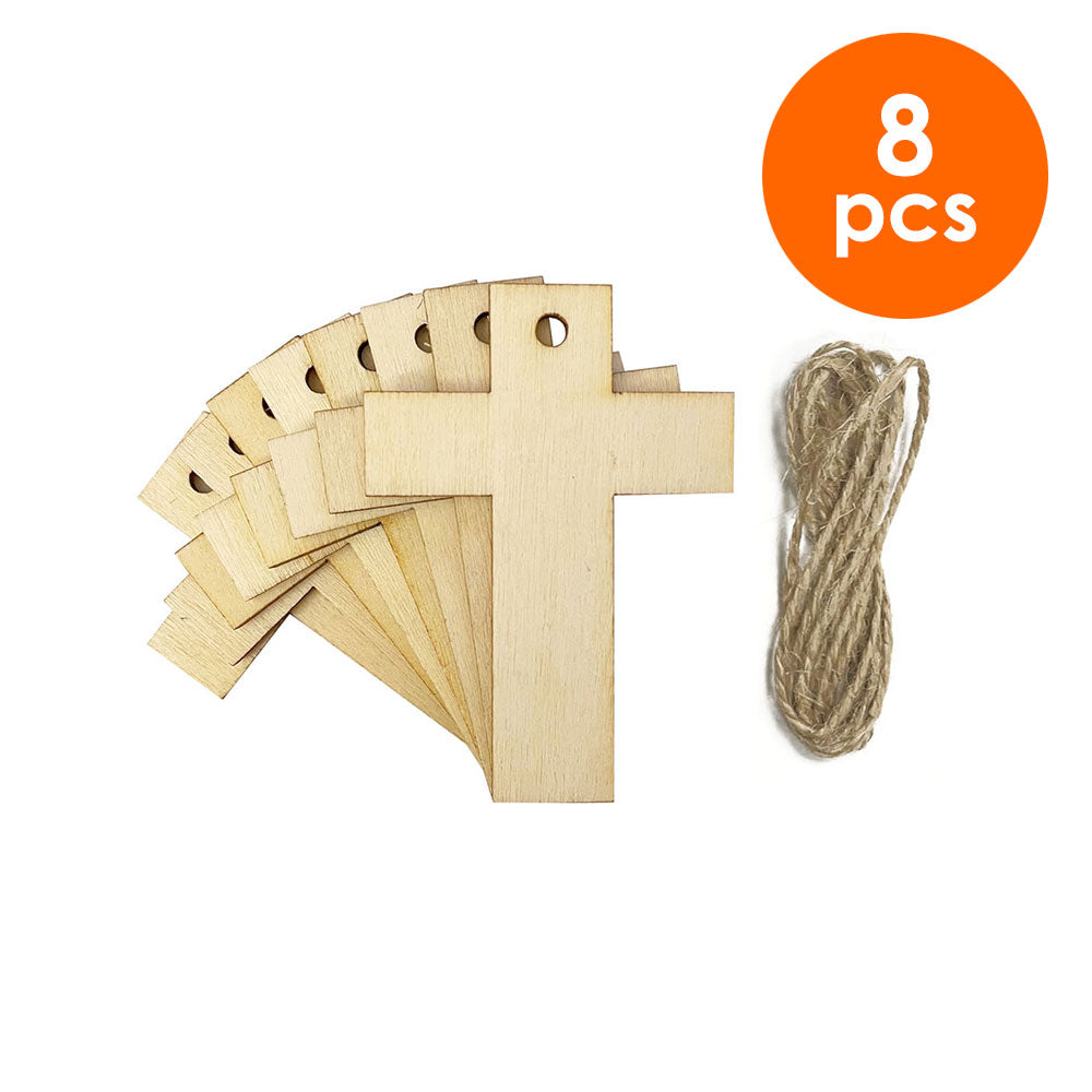 8 Pcs. 5x7 cm Unfinished Cross Wood Cutouts & Twine (24 Packs)