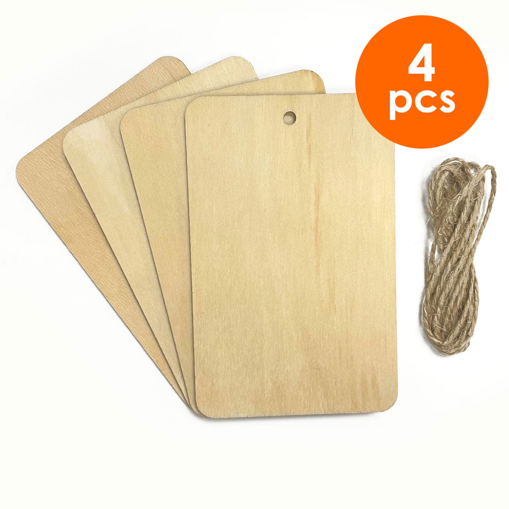 4 Pcs. 7x10 cm Unfinished Rectangle Wood Cutouts & Twine (24 Packs)