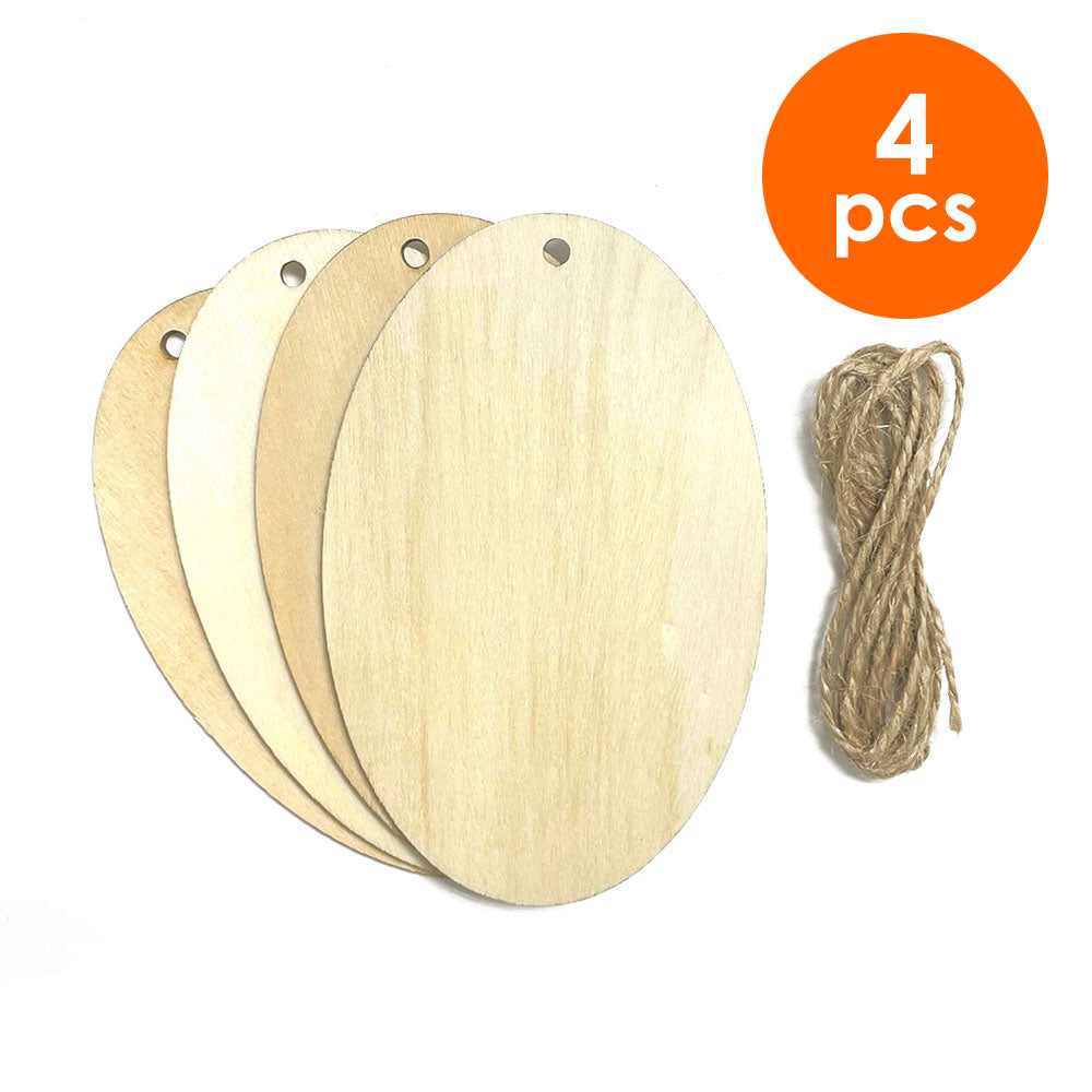 4 Pcs. 7x10 cm Unfinished Oval Wood Cutouts & Twine (24 Packs)