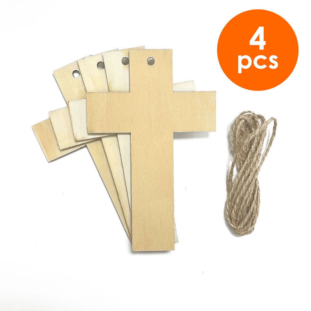 4 Pcs. 8x10 cm Unfinished Cross Wood Cutouts & Twine (24 Packs)