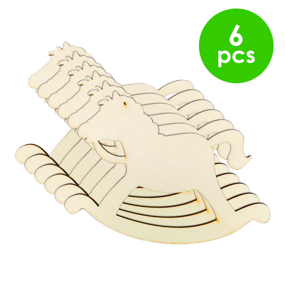 6 Pcs. 4"x2.5" Unfinished Rocking Horse Wood Cutout (24 Packs)