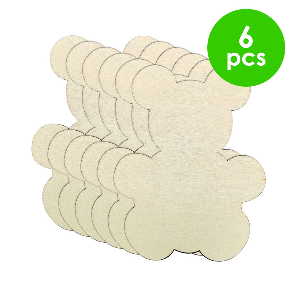 6 Pcs. 4"x2.5" Unfinished Teddy Bear Wood Cutout (24 Packs)