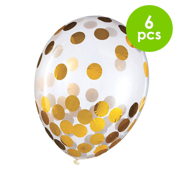 6 Pcs. 12" Confetti Balloons - Gold (24 Packs)