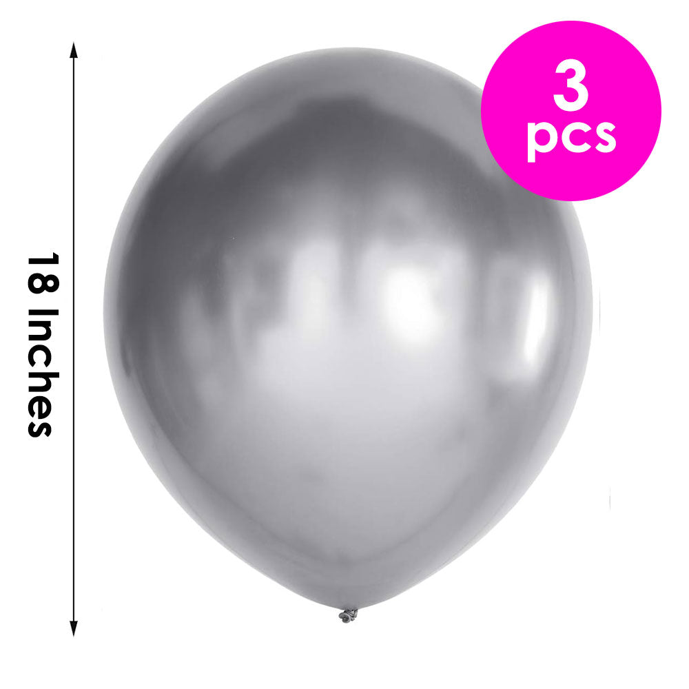 3 Pcs. 18" Bright Balloons - Silver (24 Packs)