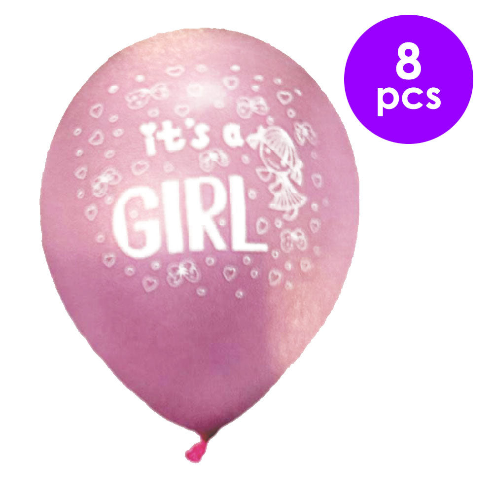 8 Pcs. 12" Printed Its A Girl Balloon - Pink (24 Packs)