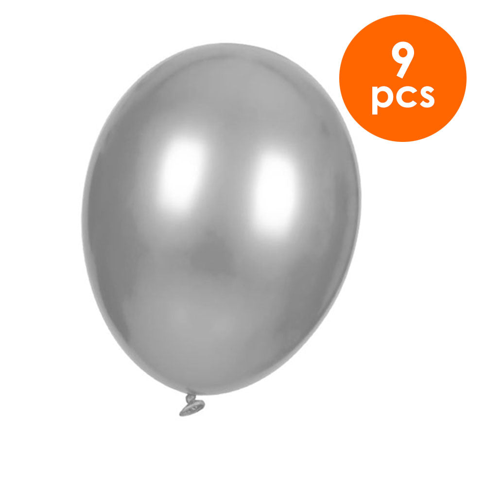 9 Pcs. 10" Metallic Balloons - Silver (24 Packs)