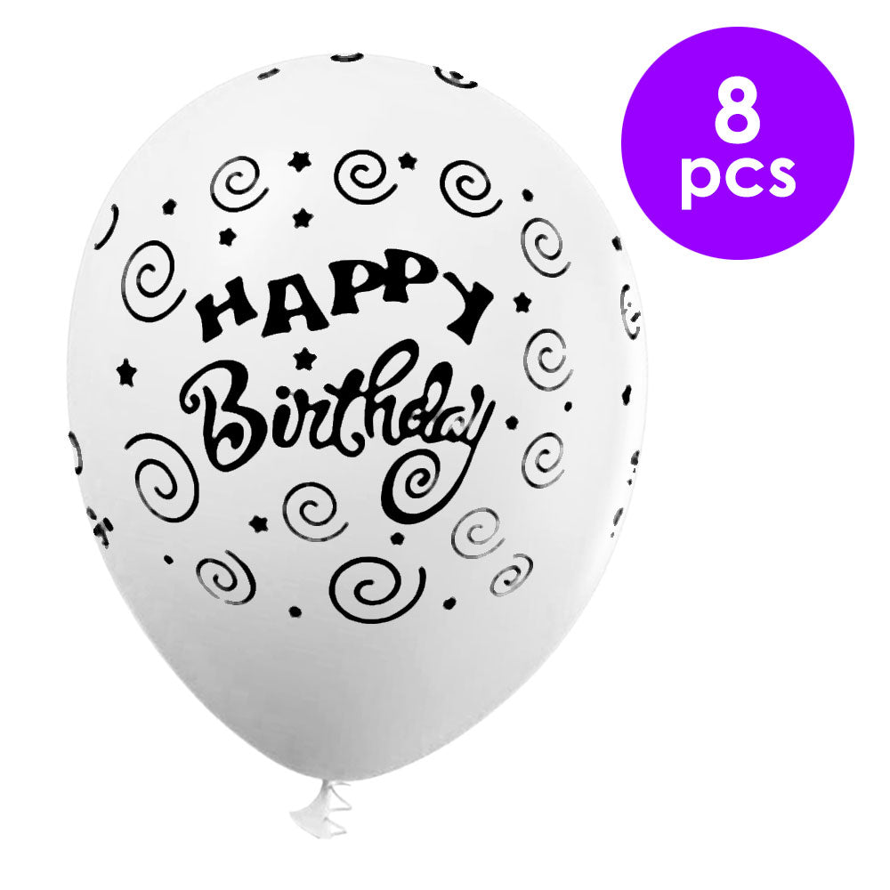 8 Pcs. 12" Printed Hb Balloons - White (24 Packs)