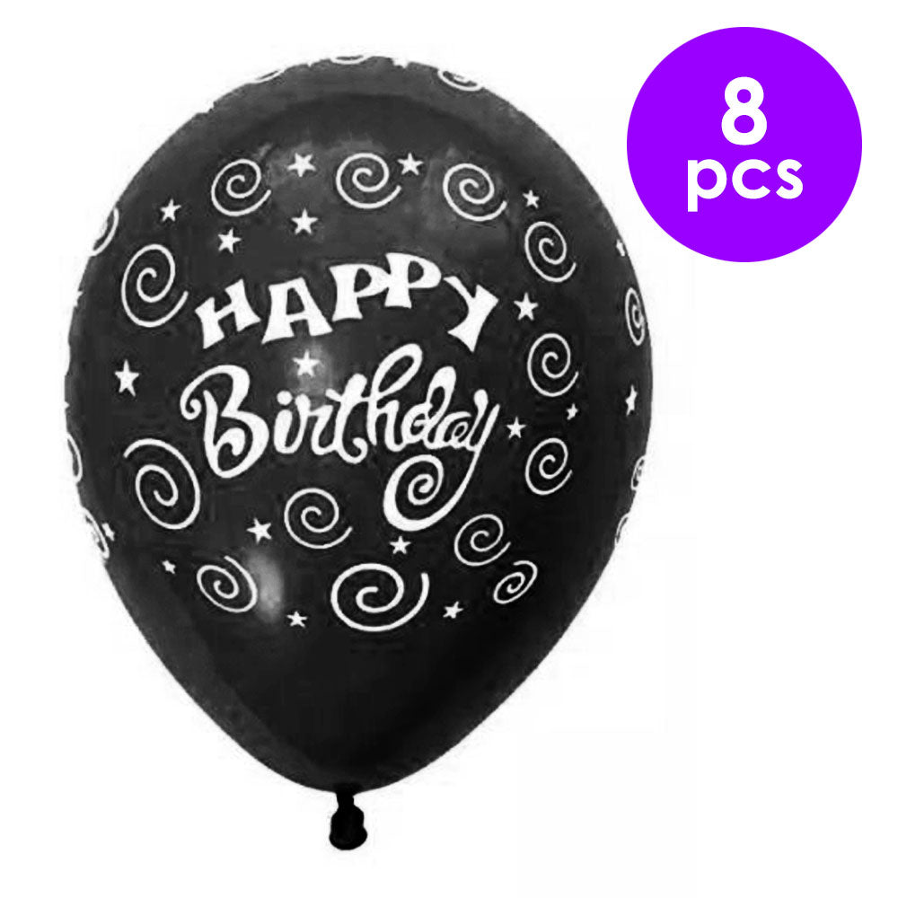 8 Pcs. 12" Printed Hb Balloons - Black (24 Packs)