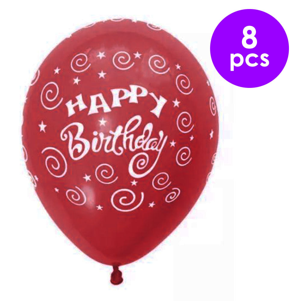 8 Pcs. 12" Printed Hb Balloons - Red (24 Packs)