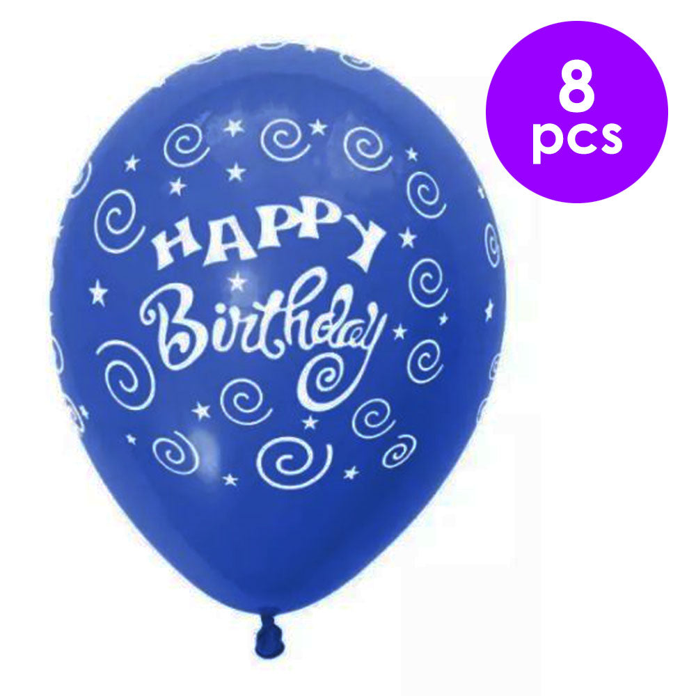 8 Pcs. 12" Printed Hb Balloons - Blue (24 Packs)