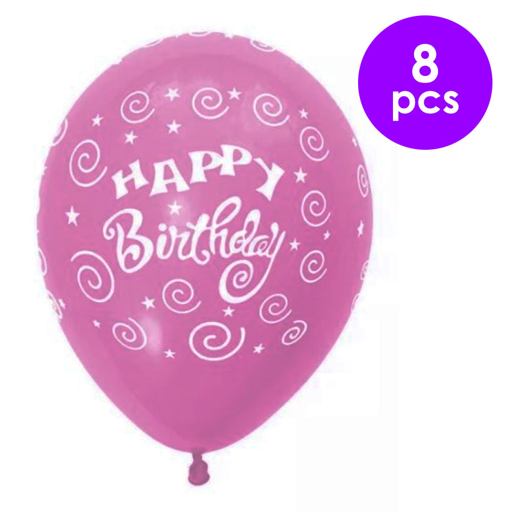 8 Pcs. 12" Printed Hb Balloons - Pink (24 Packs)