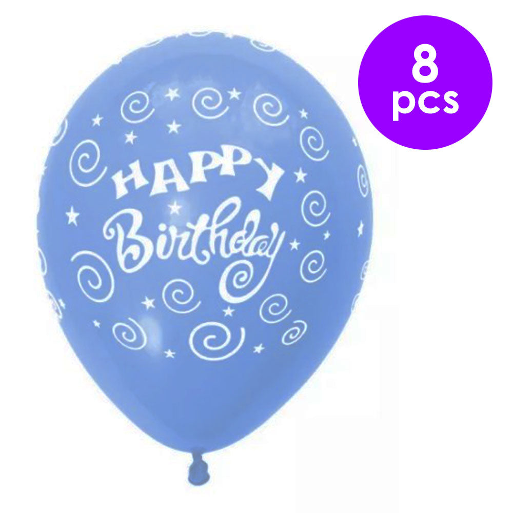 8 Pcs. 12" Printed Hb Balloons - Light Blue (24 Packs)