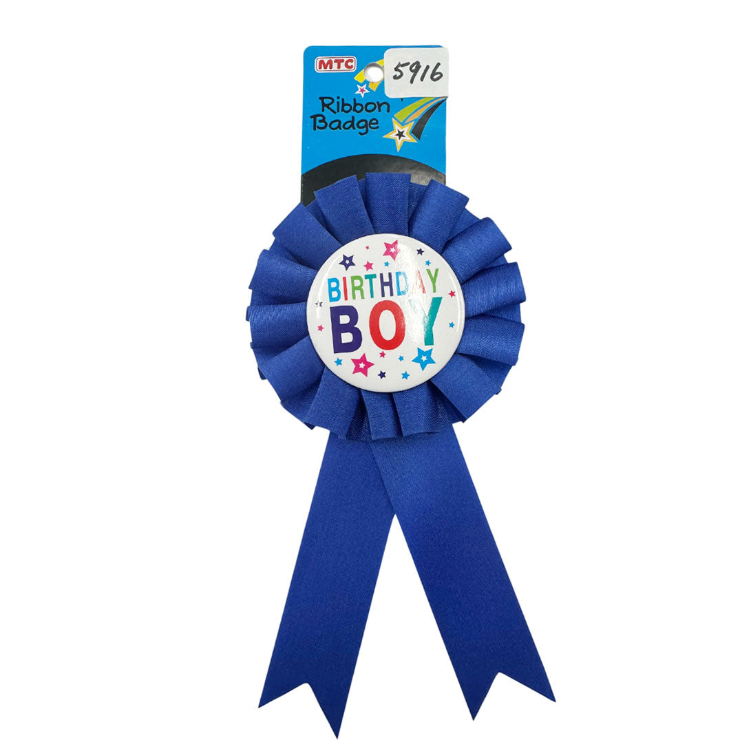Birthday Boy Star Ribbon Badge - Blue (24 Packs)