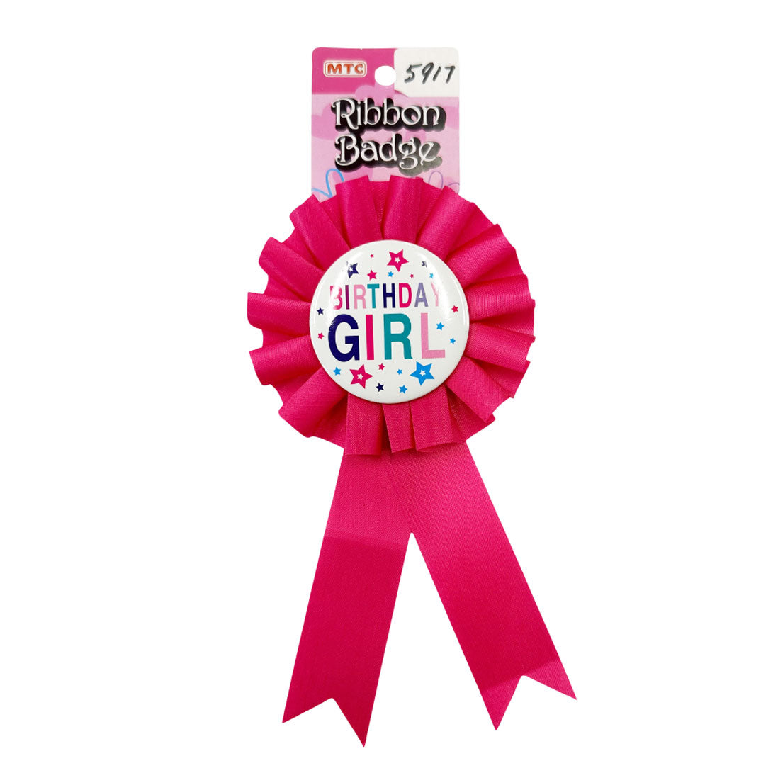 Birthday Girl Star Ribbon Badge- Magenta (24 Packs)