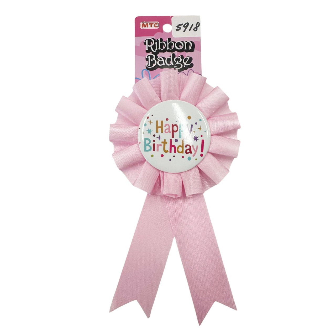 Birthday Ribbon Badge - Pastel Pink (24 Packs)
