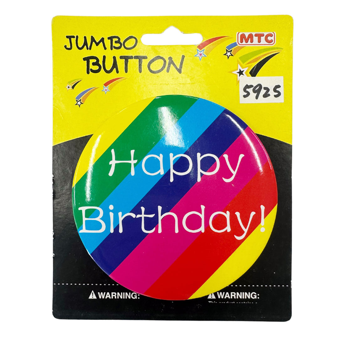 4" Happy Birthday Jumbo Button - Rainbow (24 Packs)