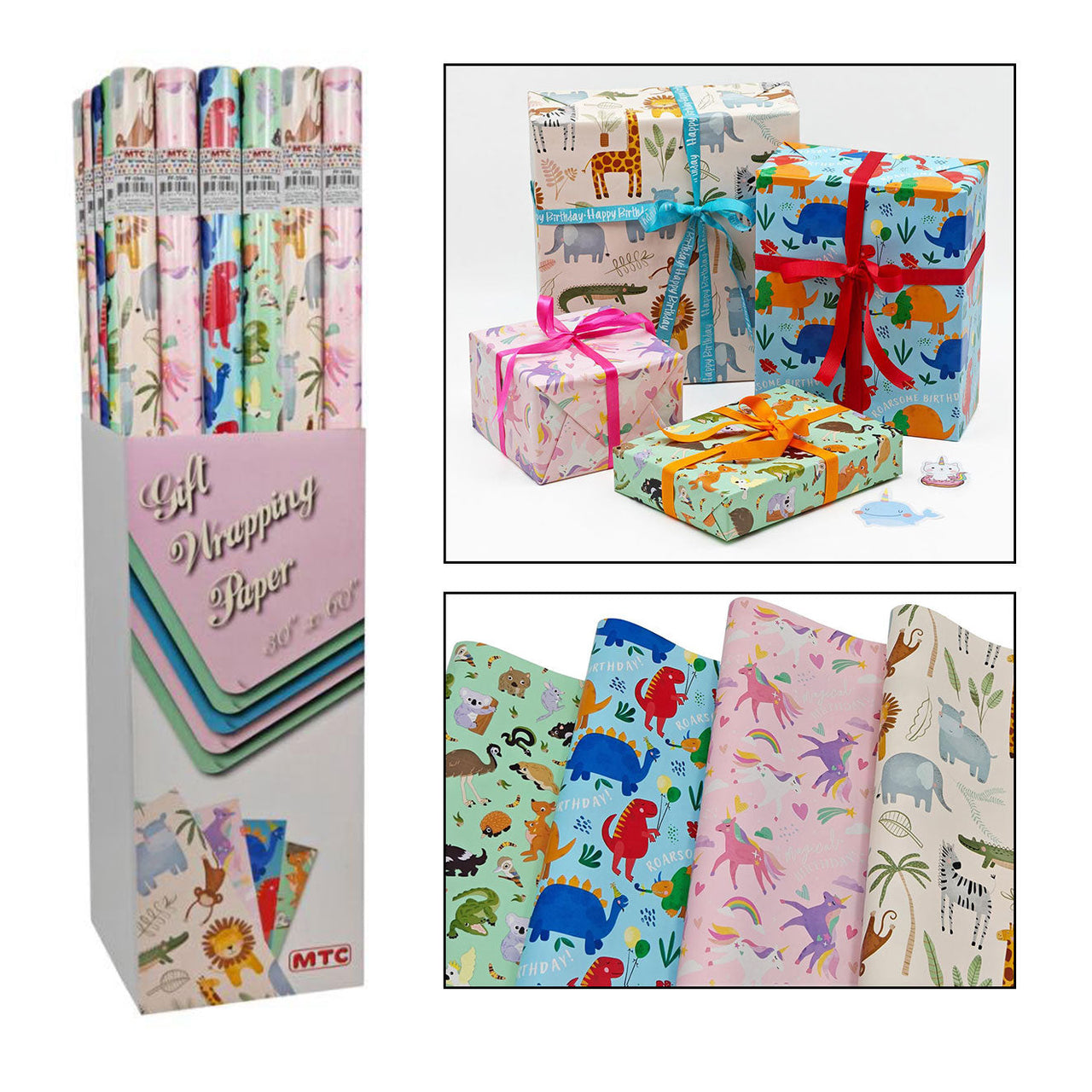 30"x60" Birthday Animal Wrapping Paper (72 Rolls)