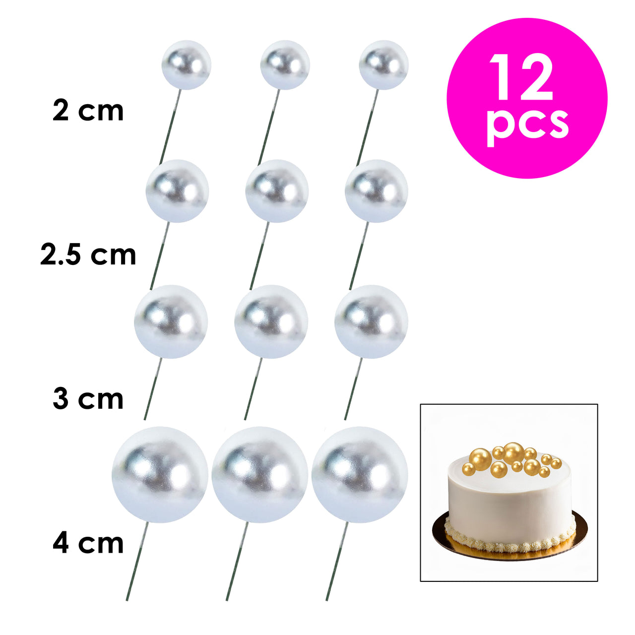 12 Pcs. Ball Cake Toppers - Silver (24 Packs)