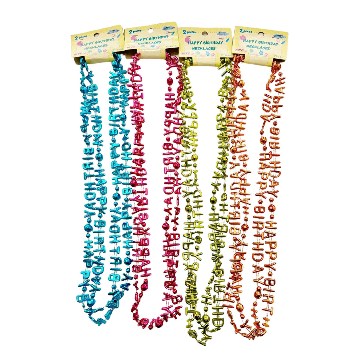 2 Pcs. 32” Happy Birthday Necklaces - Neon Assorted (24 Packs)