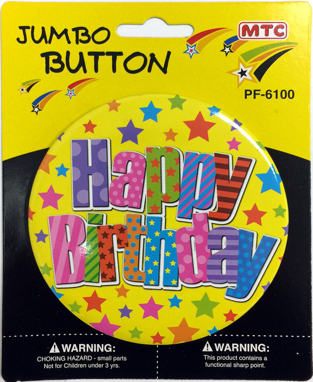 4" Happy Birthday Jumbo Button - Yellow (24 Packs)