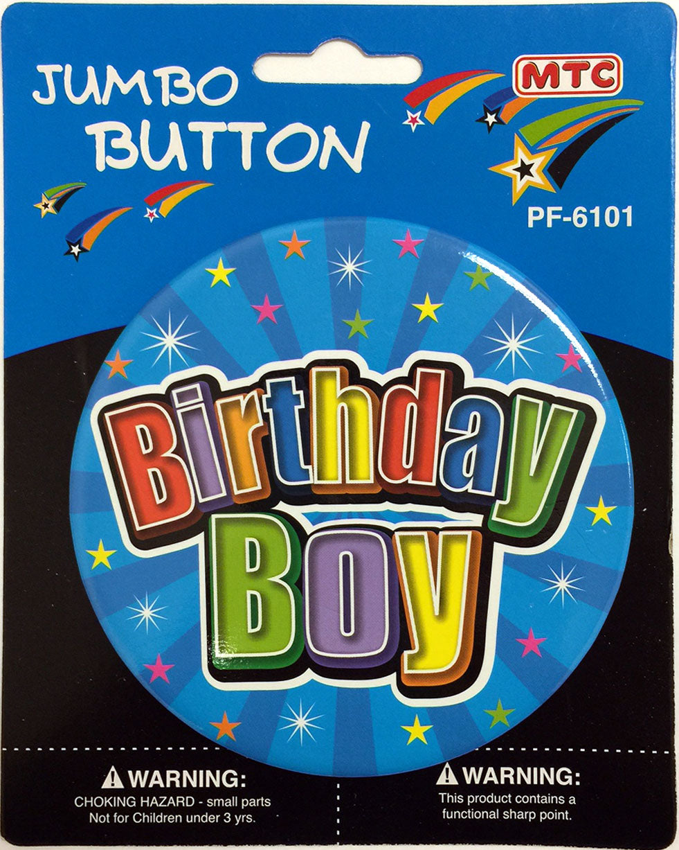 4" Birthday Boy Jumbo Button - Blue (24 Packs)