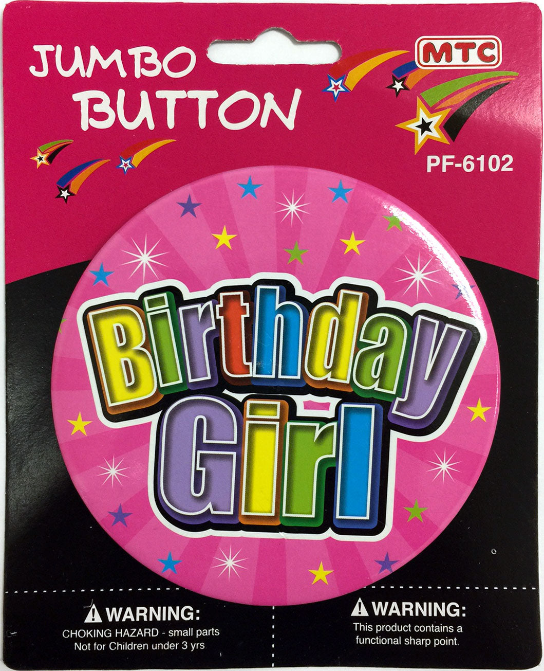 4" Birthday Girl Jumbo Button - Pink (24 Packs)