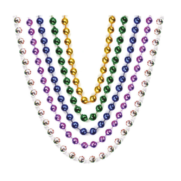 5 Pcs. 32"x6 mm Metallic Necklaces - Bright Assorted (24 Packs)
