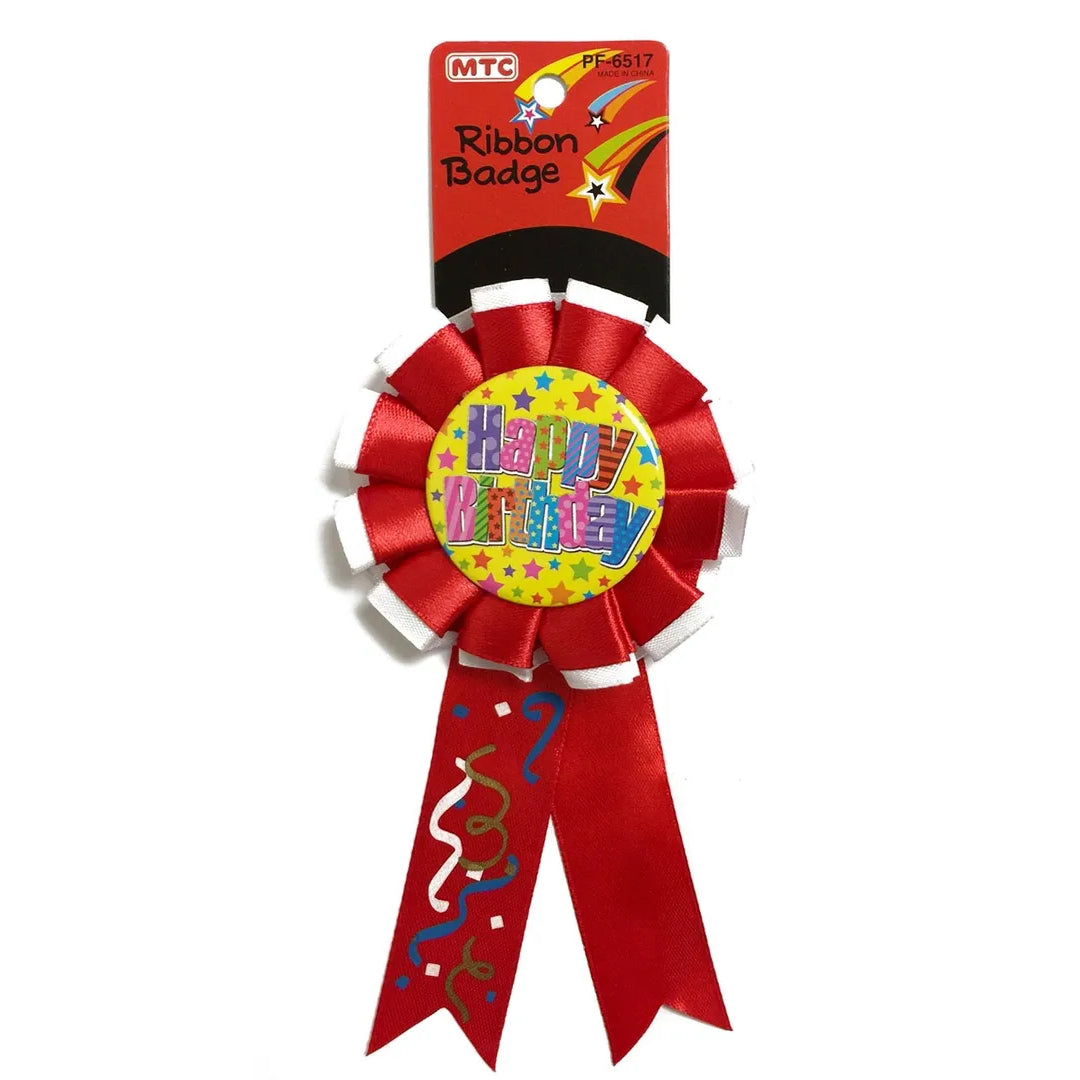 Happy Birthday Ribbon Badge - Red (24 Packs)