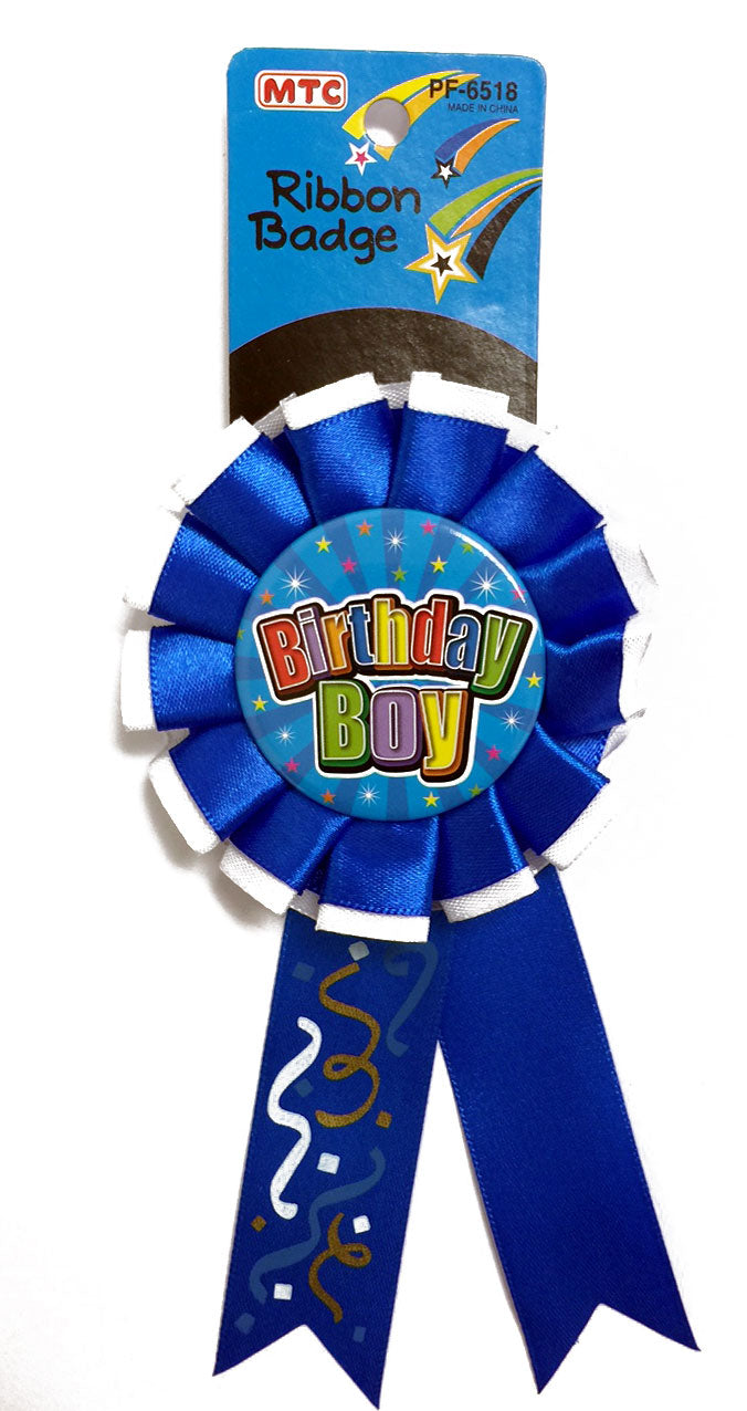 Birthday Boy Ribbon Badge - Blue (24 Packs)