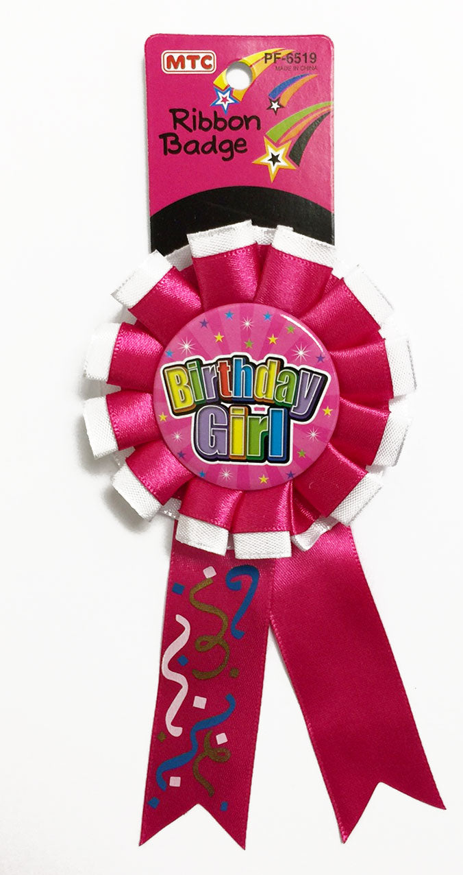 Birthday Girl Ribbon Badge - Magenta (24 Packs)