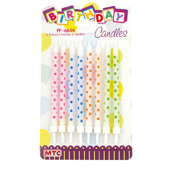 8 Pcs. 4" Polka Dot Candles In Holder - Assorted (24 Packs)