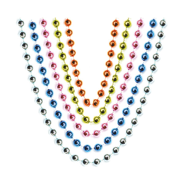 5 Pcs. 32"x6 mm Metallic Necklaces - Neon Assorted (24 Packs)