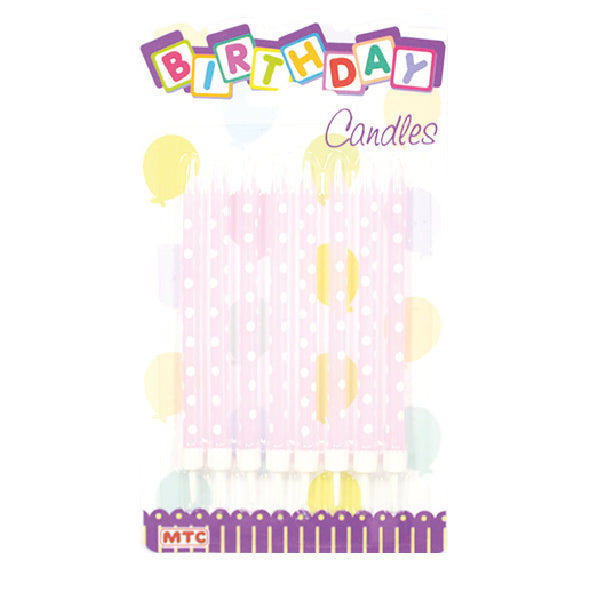 8 Pcs. 4" Polka Dot Candles In Holders - Pink (24 Packs)