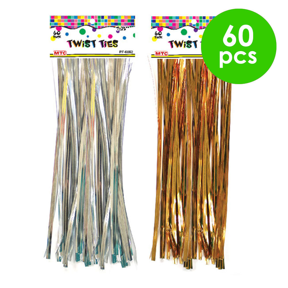 60 Pcs. 7 1/4" Twist Ties - Gold Silver (24 Packs)