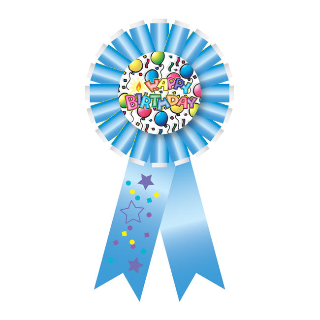 Birthday Bash Ribbon Badge - Light Blue (24 Packs)